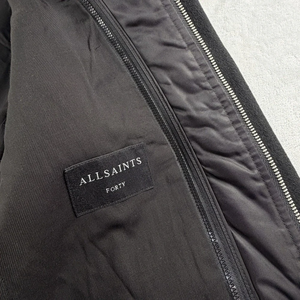 All Saints Merton Overcoat Mens 40 Long Wool Flannel Zip Button Lined Top Casual